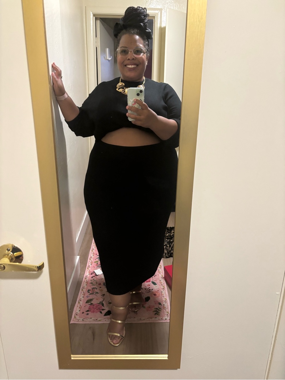 Black High-Waist Midi Peakaboo Sweater Dress - Women